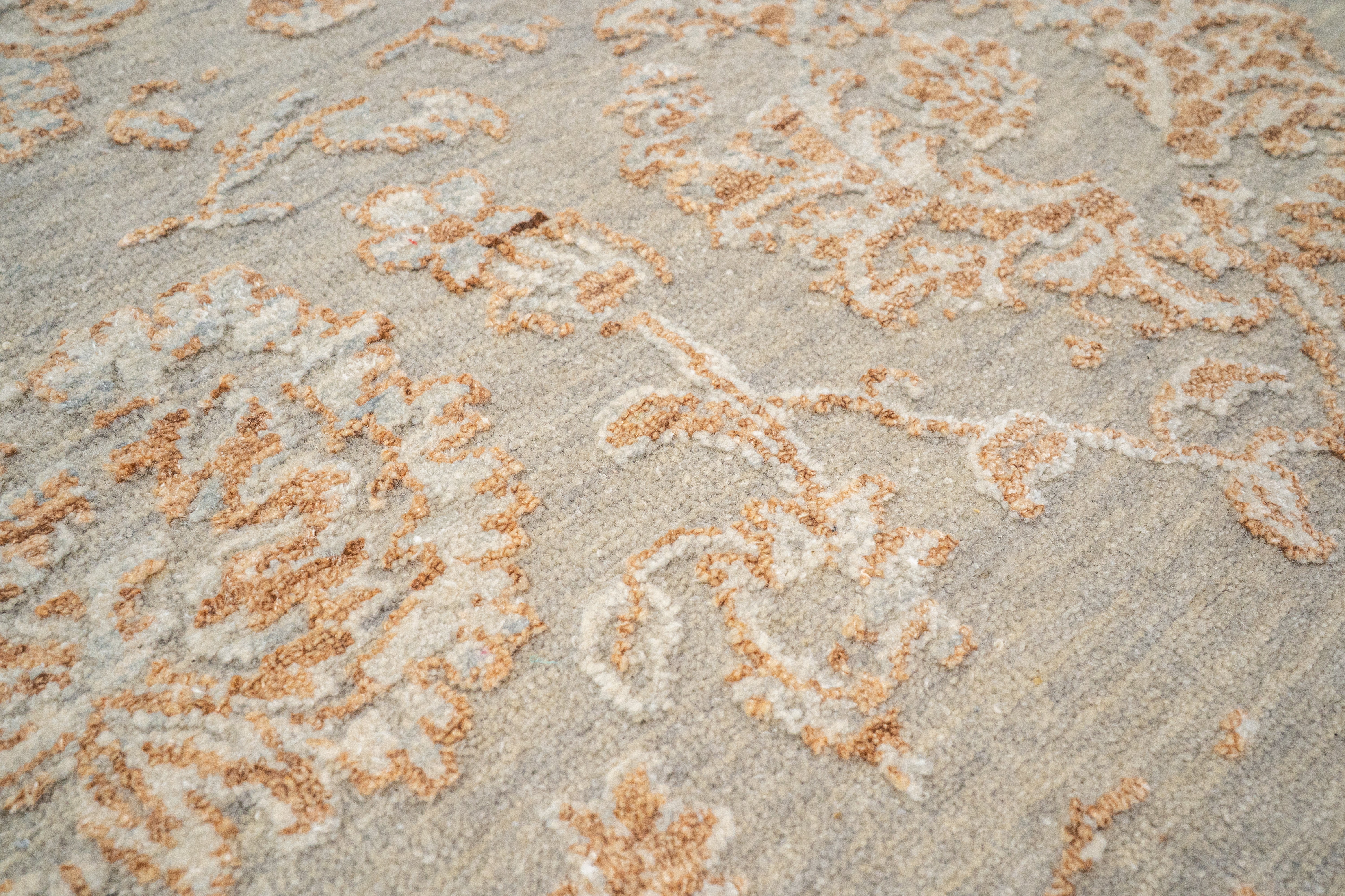 Modern Erased Handknotted Carpet DIA - 0013 M29  Dark Gray & Deer
